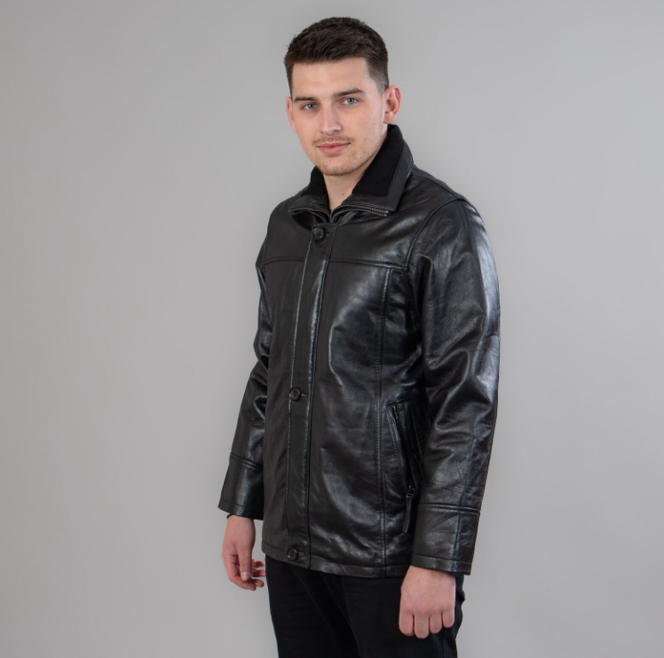 Black leather zipped jacket with a detachable collar