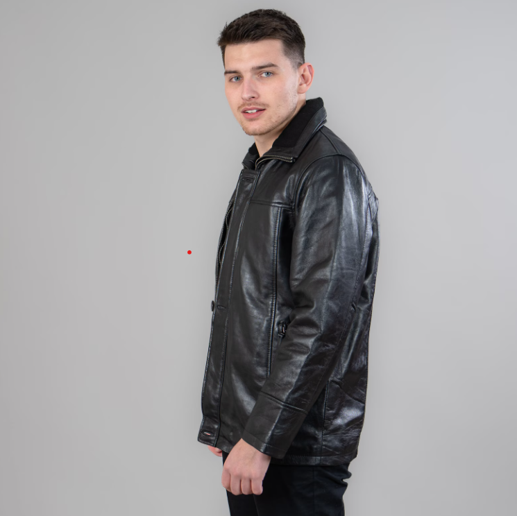 Black leather zipped jacket with a detachable collar